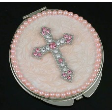 Compact Mirror - 12 PCS - Rhinestone Cross - Pink -MR-GM1255PN